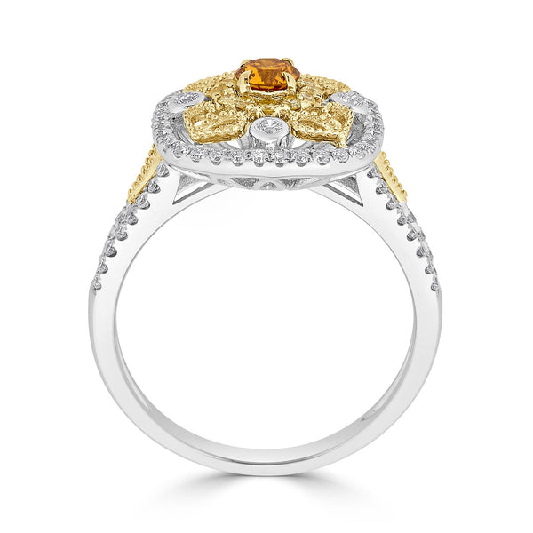 0.20ct Orange Diamond ring with 0.52tct diamond accents set in 14K two tone gold