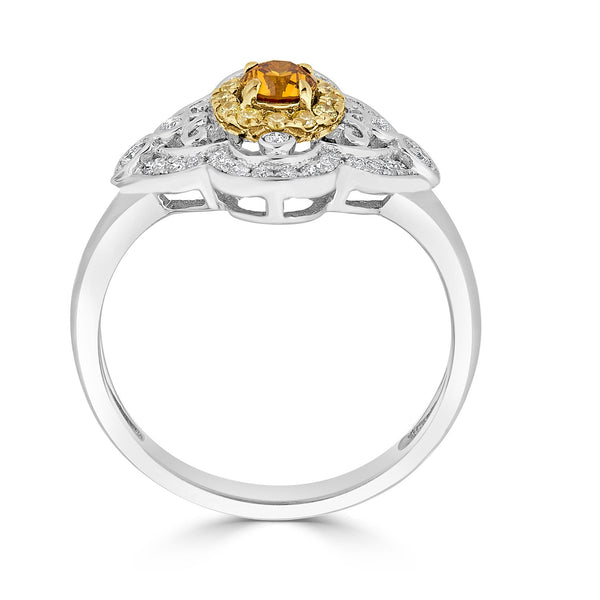 0.24ct Orange Diamond ring with 0.30tct diamond accents set in 14K two tone gold