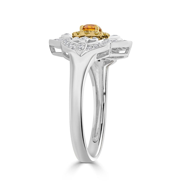 0.24ct Orange Diamond ring with 0.30tct diamond accents set in 14K two tone gold