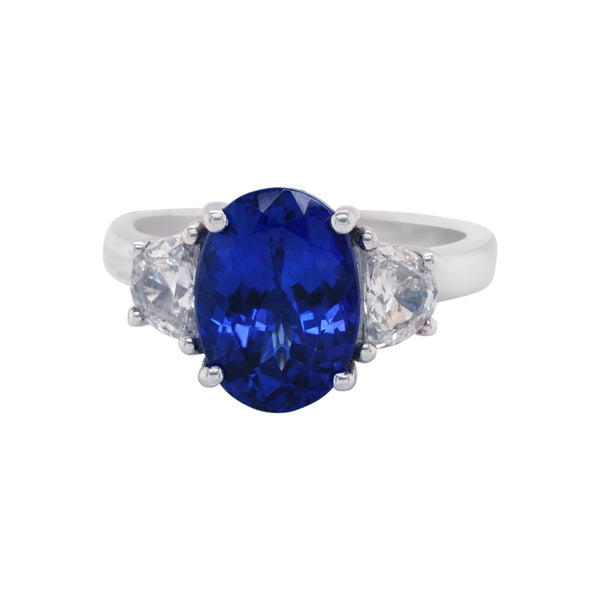 Oval 4.14Ct Tanzanite Ring With 0.71Tct Diamond Accents In 18Kt White Gold