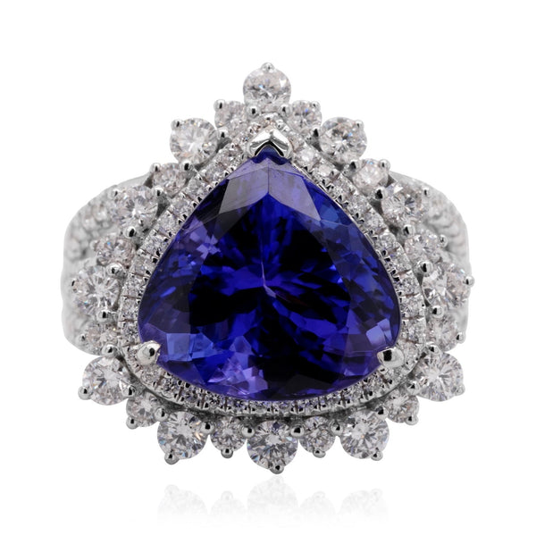 9.56ct Tanzanite ring with 1.67tct diamonds set in 14K white gold