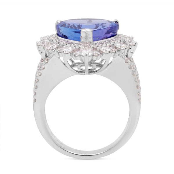 9.56ct Tanzanite ring with 1.67tct diamonds set in 14K white gold