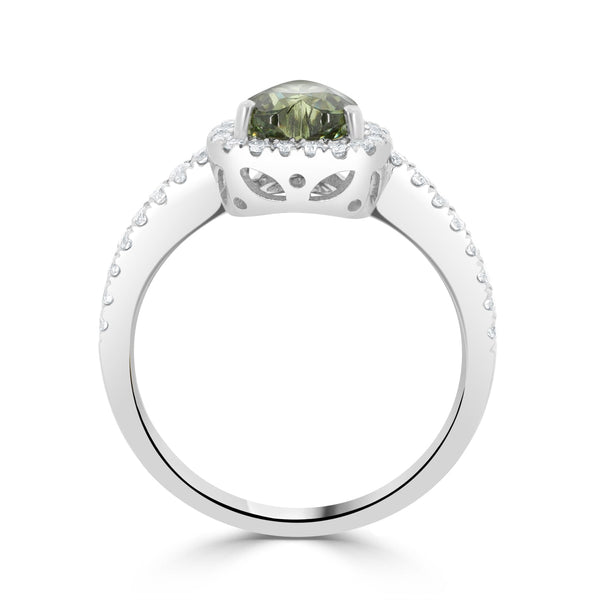 1.38 Demantoid Garnet Rings with 0.33tct Diamond set in 14K White Gold