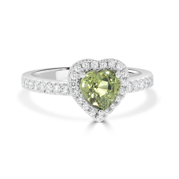 1.38 Demantoid Garnet Rings with 0.33tct Diamond set in 14K White Gold