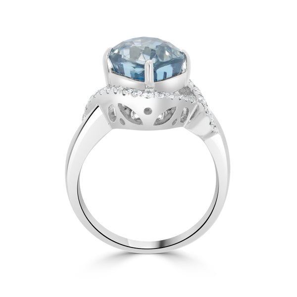 7.12 Blue Zircon Rings with 0.34tct Diamond set in 14K White Gold