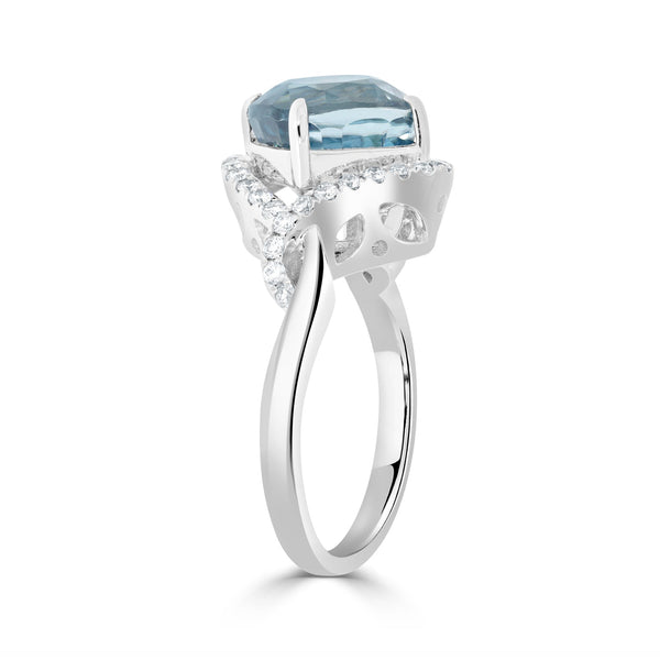 7.12 Blue Zircon Rings with 0.34tct Diamond set in 14K White Gold