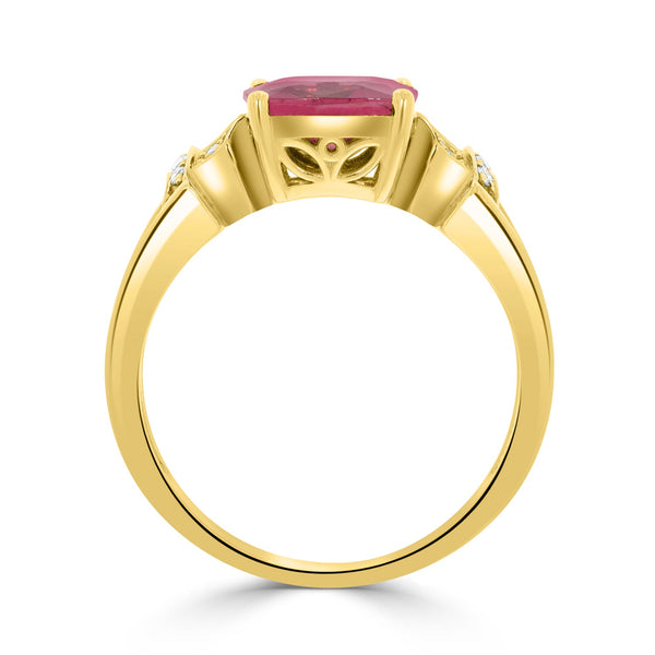 1.9 Rubellite Rings with 0.15tct Diamond set in 14K Yellow Gold