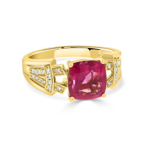 1.9 Rubellite Rings with 0.15tct Diamond set in 14K Yellow Gold