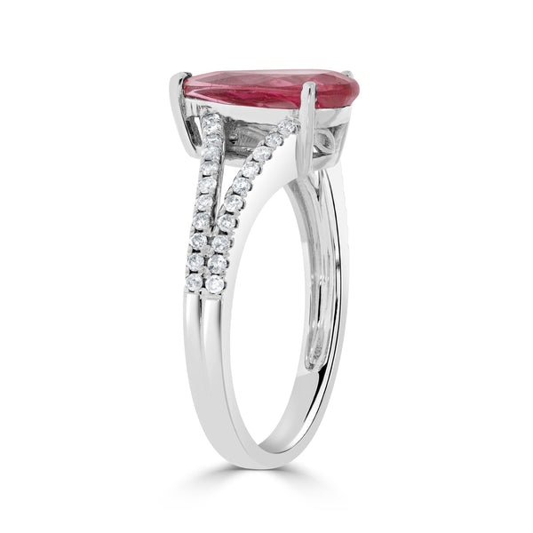 1.49ct Rubellite ring with 0.26tct diamonds set in 14kt white gold