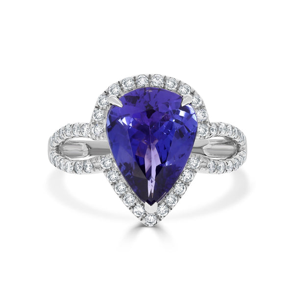 3.92Ct Tanzanite With 0.49Tct Diamonds Set In 14K White Gold