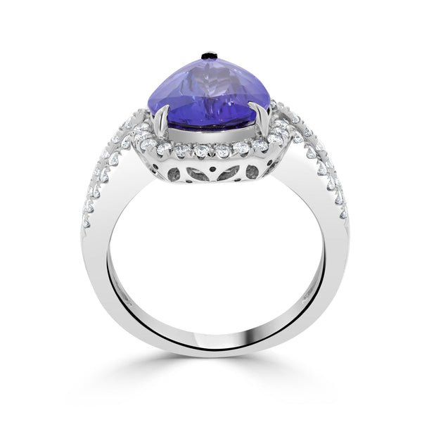 3.92Ct Tanzanite With 0.49Tct Diamonds Set In 14K White Gold