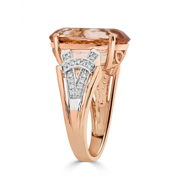 7.54ct Morganite ring with 0.11tct diamonds set in 14K two tone gold