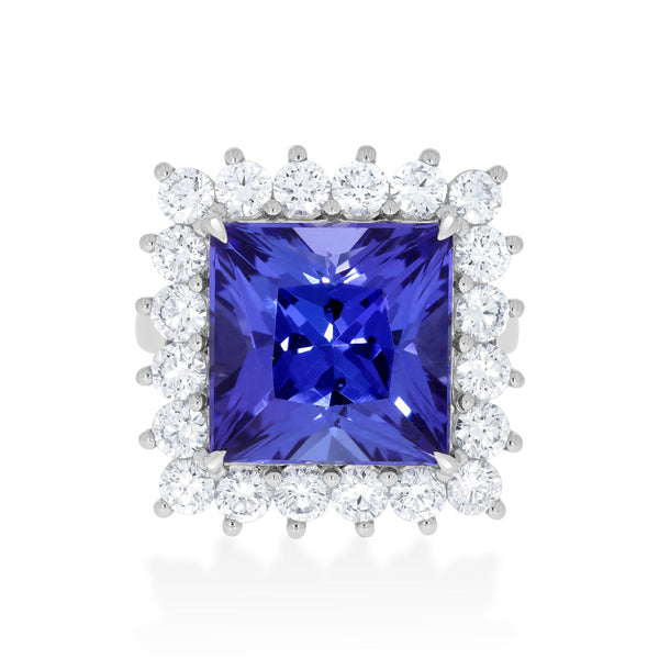 12ct Tanzanite Ring With 2.21ct Diamonds Set In Platinum