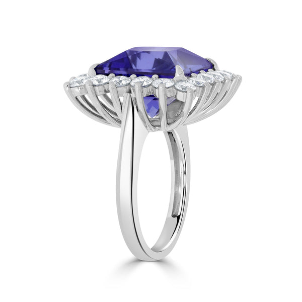 12ct Tanzanite Ring With 2.21ct Diamonds Set In Platinum