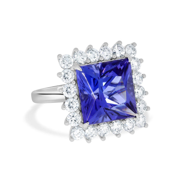 12ct Tanzanite Ring With 2.21ct Diamonds Set In Platinum