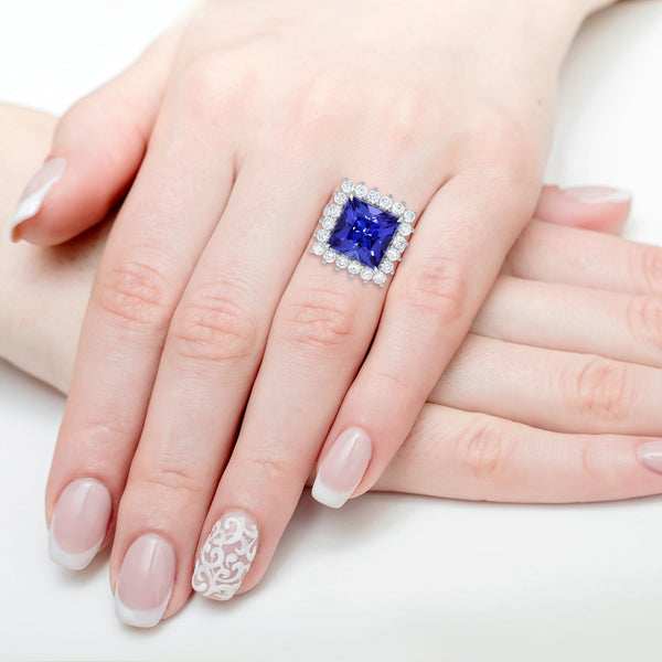 12ct Tanzanite Ring With 2.21ct Diamonds Set In Platinum