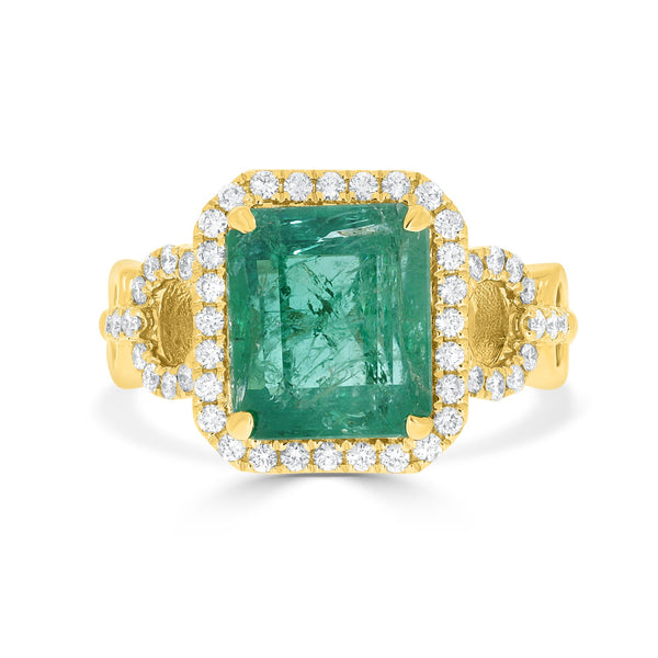 4.6ct Emerald Rings with 0.45tct Diamond set in 14K Yellow Gold