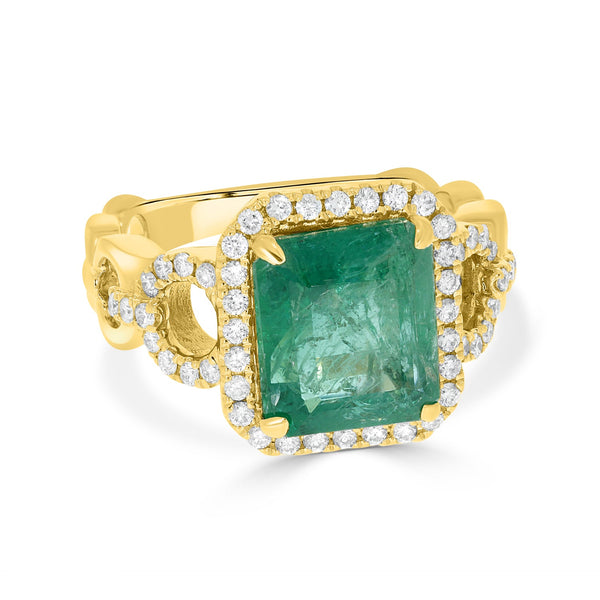 4.6ct Emerald Rings with 0.45tct Diamond set in 14K Yellow Gold