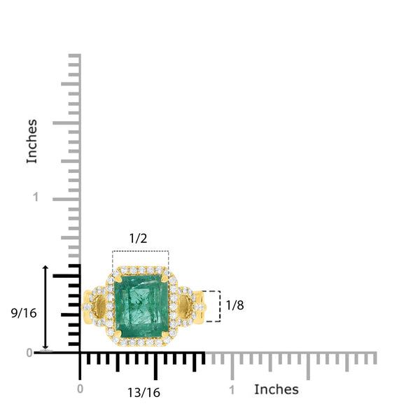 4.6ct Emerald Rings with 0.45tct Diamond set in 14K Yellow Gold