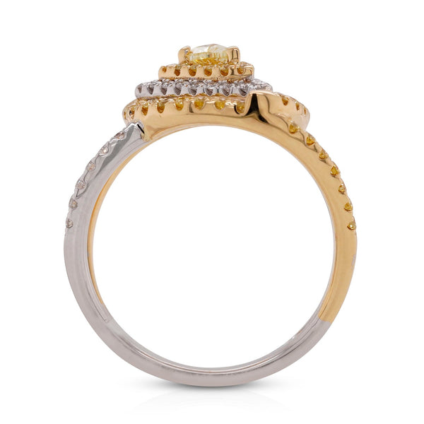 0.17Ct Trillion Yellow Diamond Ring With 0.73Tct Pave Diamond Set In 18Kt Two Tone Gold