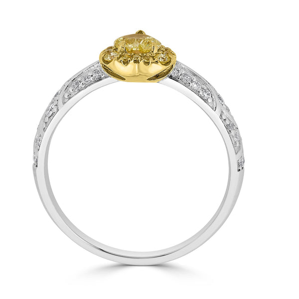 0.26tct Yellow Diamond ring with 0.27tct accent diamonds set in 18K two tone gold