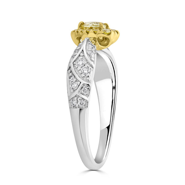 0.26tct Yellow Diamond ring with 0.27tct accent diamonds set in 18K two tone gold