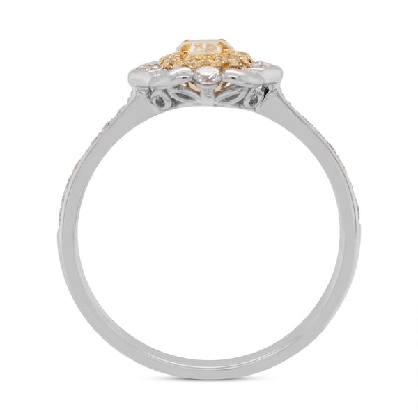 0.27Ct Yellow Diamond Ring With 0.22Tct Diamonds In Two Tone Gold