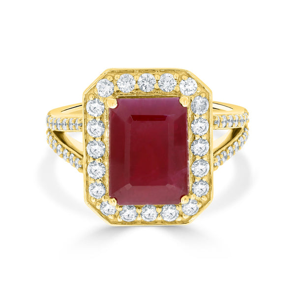 6.47Ct Ruby Ring With 0.74Tct Diamonds Set In 14K Yellow Gold