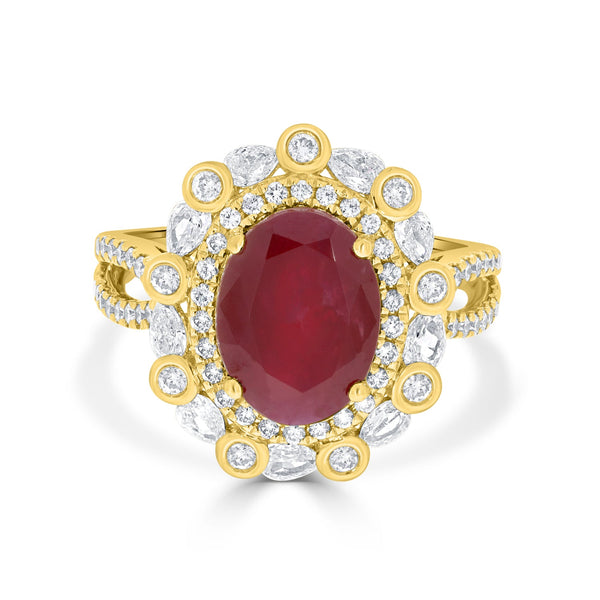 4.84Ct Ruby Ring With 0.98Tct Diamonds Set In 14K Yellow Gold