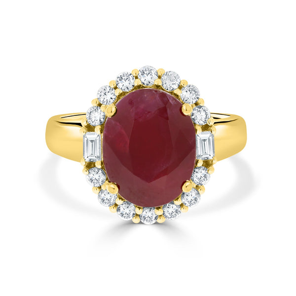 6.47Ct Ruby Ring With 0.57Tct Diamonds Set In 14K Yellow Gold