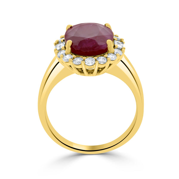 6.47Ct Ruby Ring With 0.57Tct Diamonds Set In 14K Yellow Gold