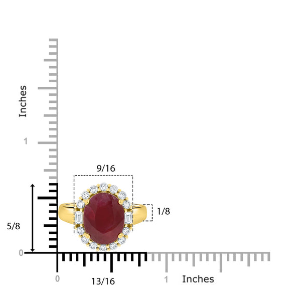 6.47Ct Ruby Ring With 0.57Tct Diamonds Set In 14K Yellow Gold