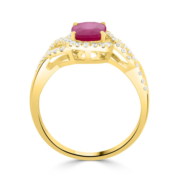 1.55 Ruby Rings with 0.34tct Diamond set in 14K Yellow Gold