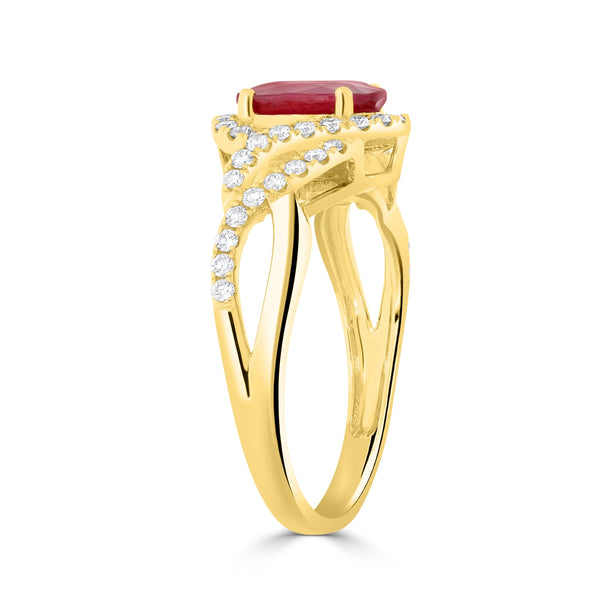 1.55 Ruby Rings with 0.34tct Diamond set in 14K Yellow Gold