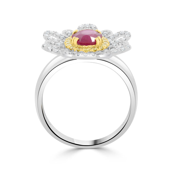 1.04 Ruby Rings with 0.41tct Diamond set in 14K Two Tone Gold