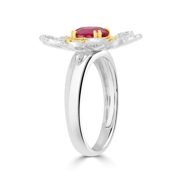 1.04 Ruby Rings with 0.41tct Diamond set in 14K Two Tone Gold