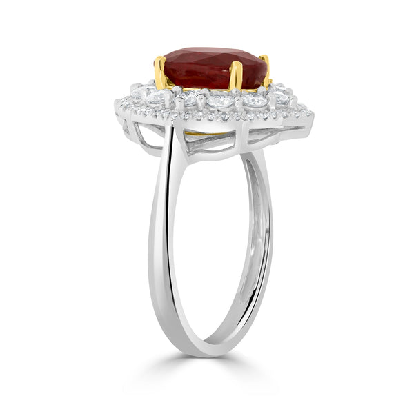 3.02ct Ruby Ring with 0.7tct Diamonds set in 18K Two Tone Gold