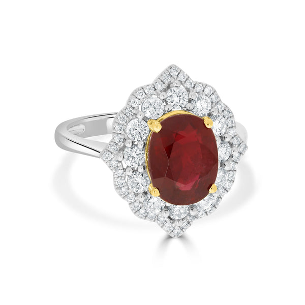 3.02ct Ruby Ring with 0.7tct Diamonds set in 18K Two Tone Gold