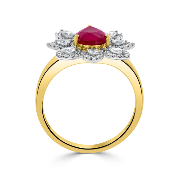 1.29ct Ruby Ring With 0.58tct Diamonds Set In 14kt Two Tone Gold