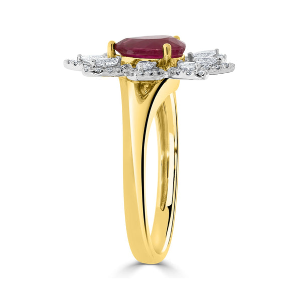 1.29ct Ruby Ring With 0.58tct Diamonds Set In 14kt Two Tone Gold