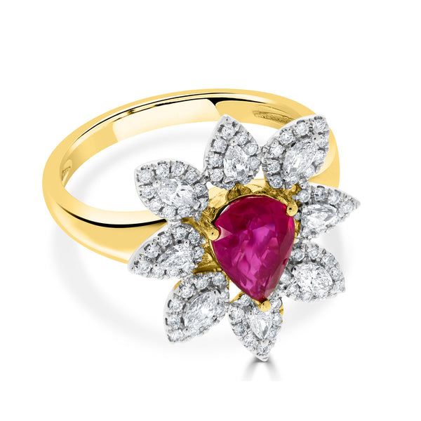 1.29ct Ruby Ring With 0.58tct Diamonds Set In 14kt Two Tone Gold