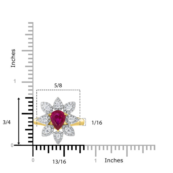 1.29ct Ruby Ring With 0.58tct Diamonds Set In 14kt Two Tone Gold