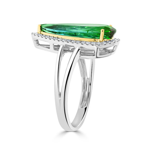 3.76ct Tourmaline ring with 0.15tct diamonds set in 14kt two tone gold