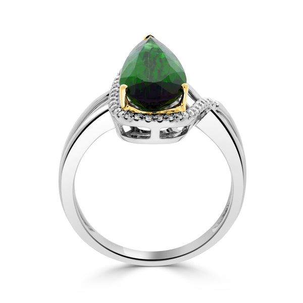 3.76ct Tourmaline ring with 0.15tct diamonds set in 14kt two tone gold