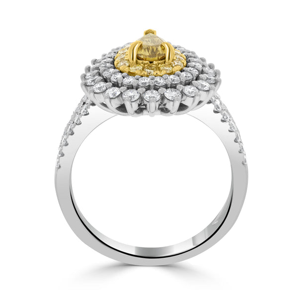 0.51tct Yellow Diamonds Rings with 1.31tct white diamonds set in 14kt two tone gold