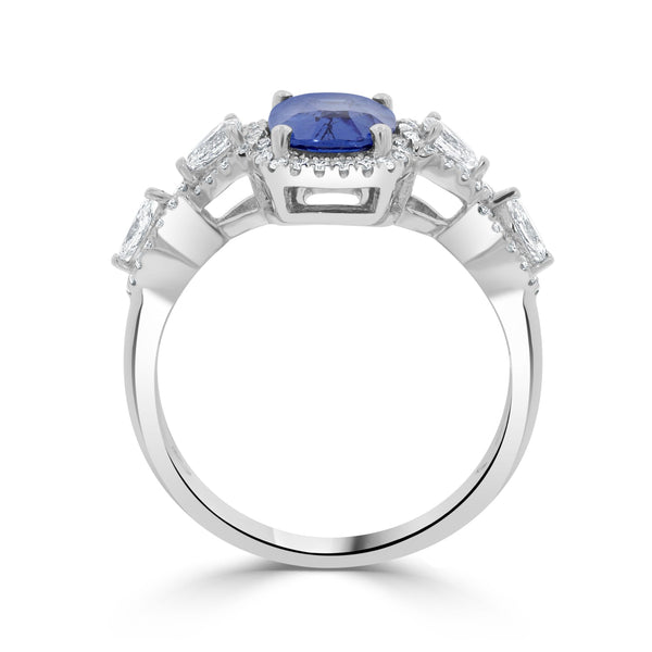 1.53ct Sapphire Ring with 0.48tct Diamond s set in 14K White Gold