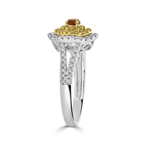 0.22ct Orange Diamond ring with 0.58tct diamond accents set in 14K two tone gold