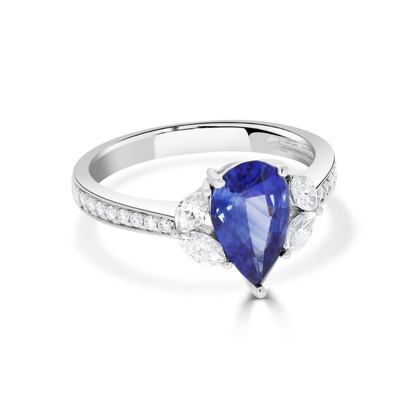 1.57ct Sapphire Ring with 0.44tct Diamonds set in 14K White Gold