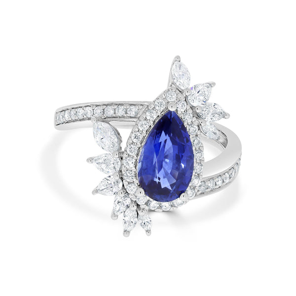 1.74ct Sapphire Ring with 0.73tct Diamonds set in 14K White Gold