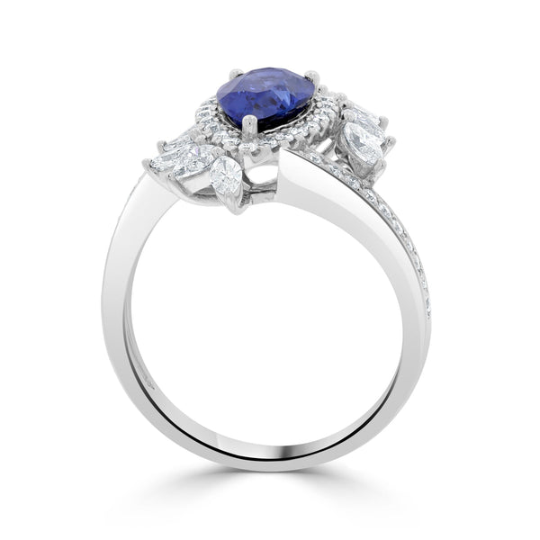 1.74ct Sapphire Ring with 0.73tct Diamonds set in 14K White Gold